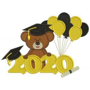 2020 Graduation Bear With Balloons School Filled Machine Embroidery Design Digitized Pattern
